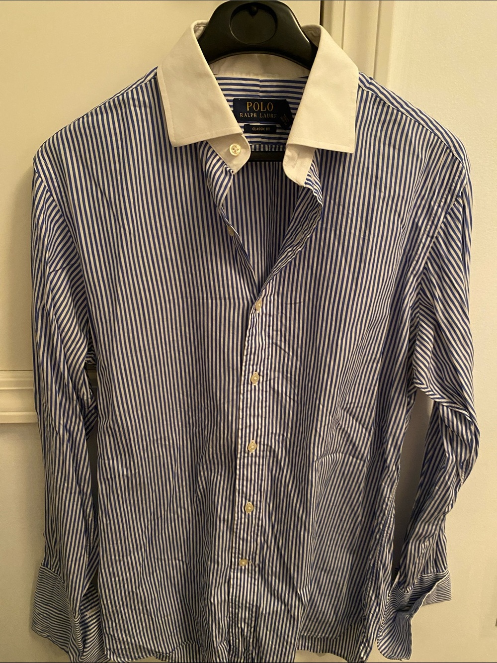 Polo by Ralph Lauren Blue and White Striped Contrast-Collar Dress Shirt